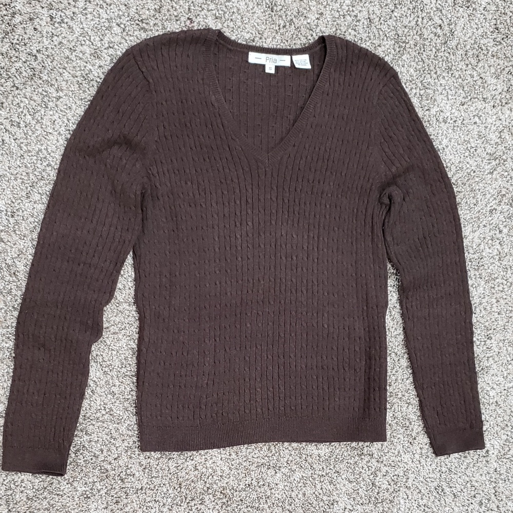 Pria Brown Knit Sweater V-Neck